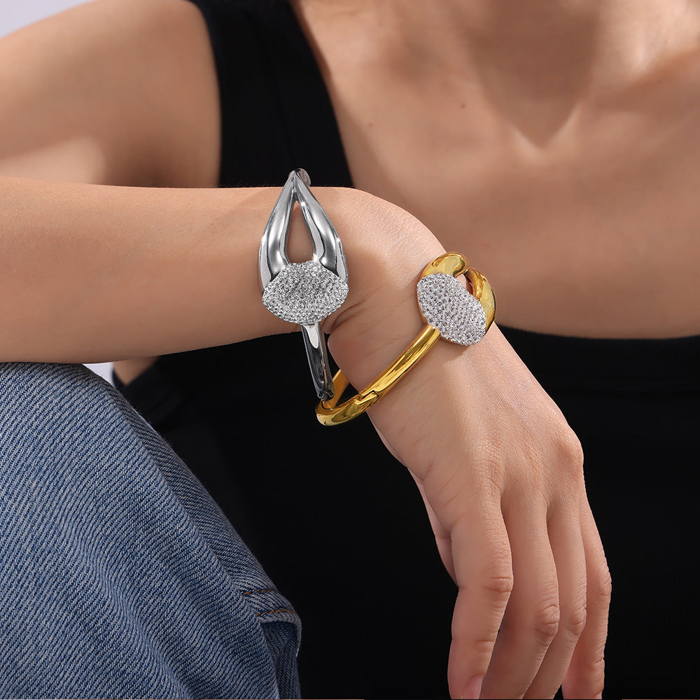 Stainless Steel Geometric Patchwork Design Inlay Mud Drills Bracelet