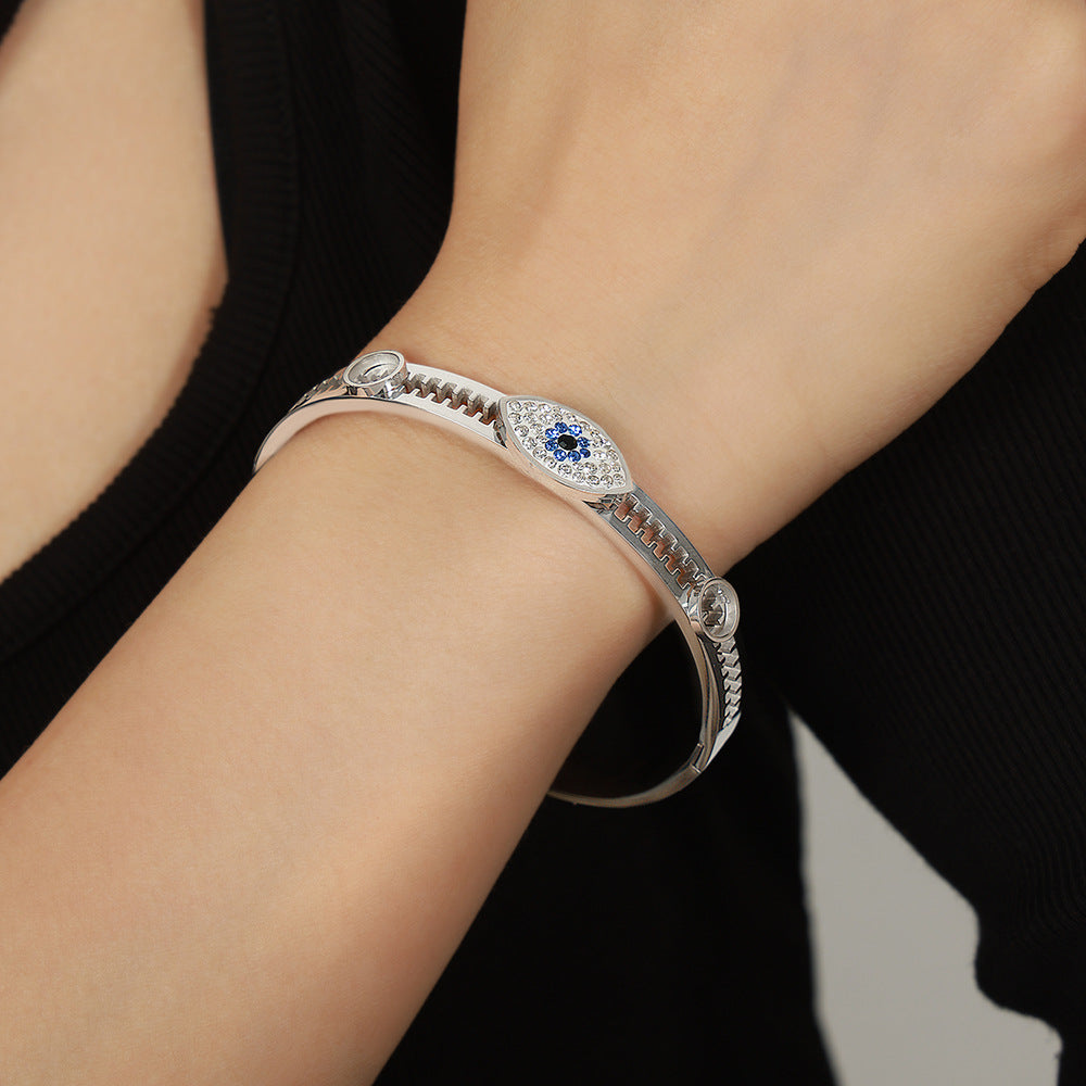 Stainless Steel Evil Eye Inlay Czech Diamond Bracelet