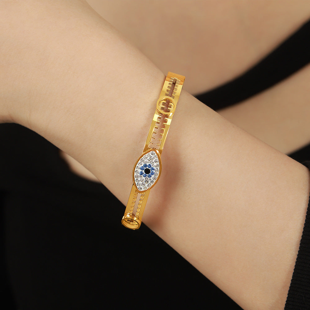 Stainless Steel Evil Eye Inlay Czech Diamond Bracelet