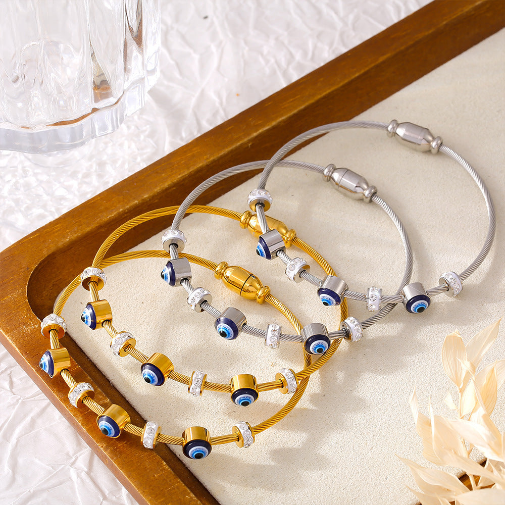Evil Eye Oil Drop Vintage Bangle Bracelet