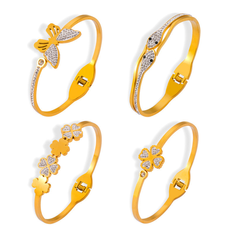 Four-leaf Clover Butterfly Snake Shape Stainless Steel Bracelet