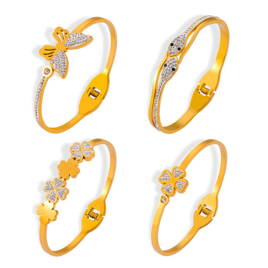 Four-leaf Clover Butterfly Snake Shape Stainless Steel Bracelet