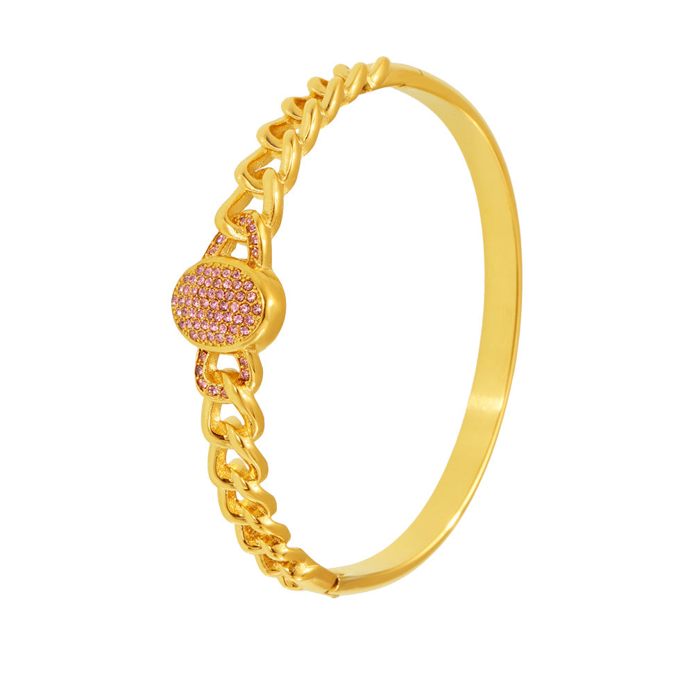 Stainless Steel Curb Chain Inlay Cubic Zirconia Buckle Bracelet