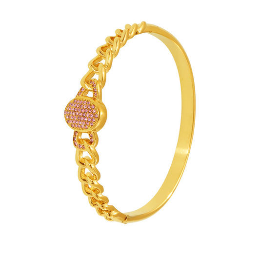 Stainless Steel Curb Chain Inlay Cubic Zirconia Buckle Bracelet