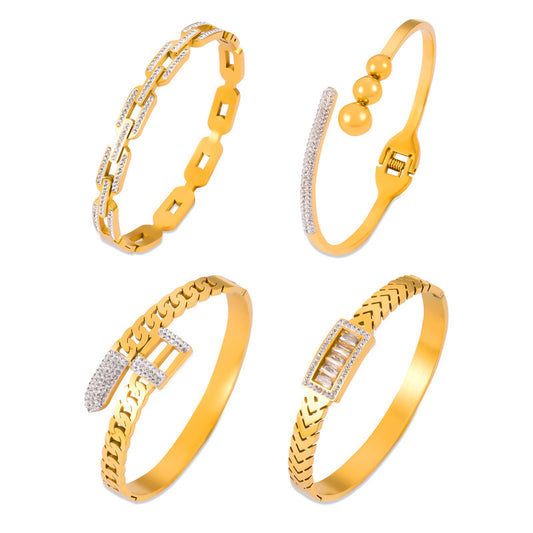 Chain Shaped Stainless Steel Bangle Bracelet