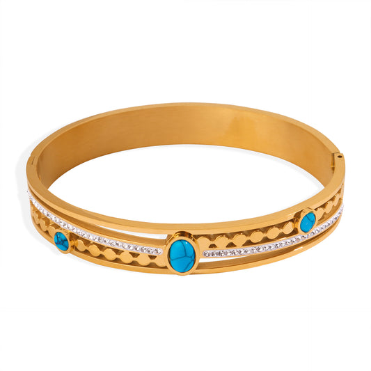 Retro Palace Style Inlay Turquoise Stainless Steel Bracelet