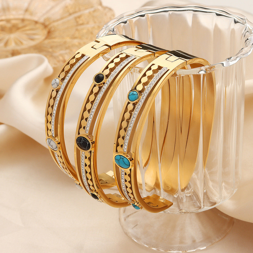 Retro Palace Style Inlay Turquoise Stainless Steel Bracelet