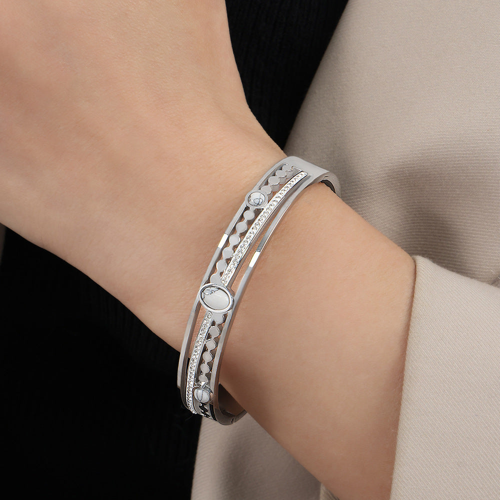 Retro Palace Style Inlay Turquoise Stainless Steel Bracelet