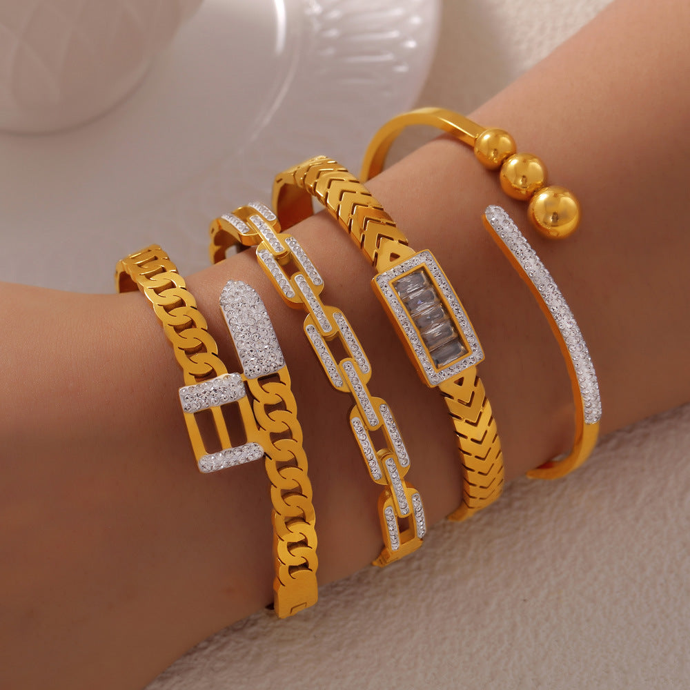 Chain Shaped Stainless Steel Bangle Bracelet