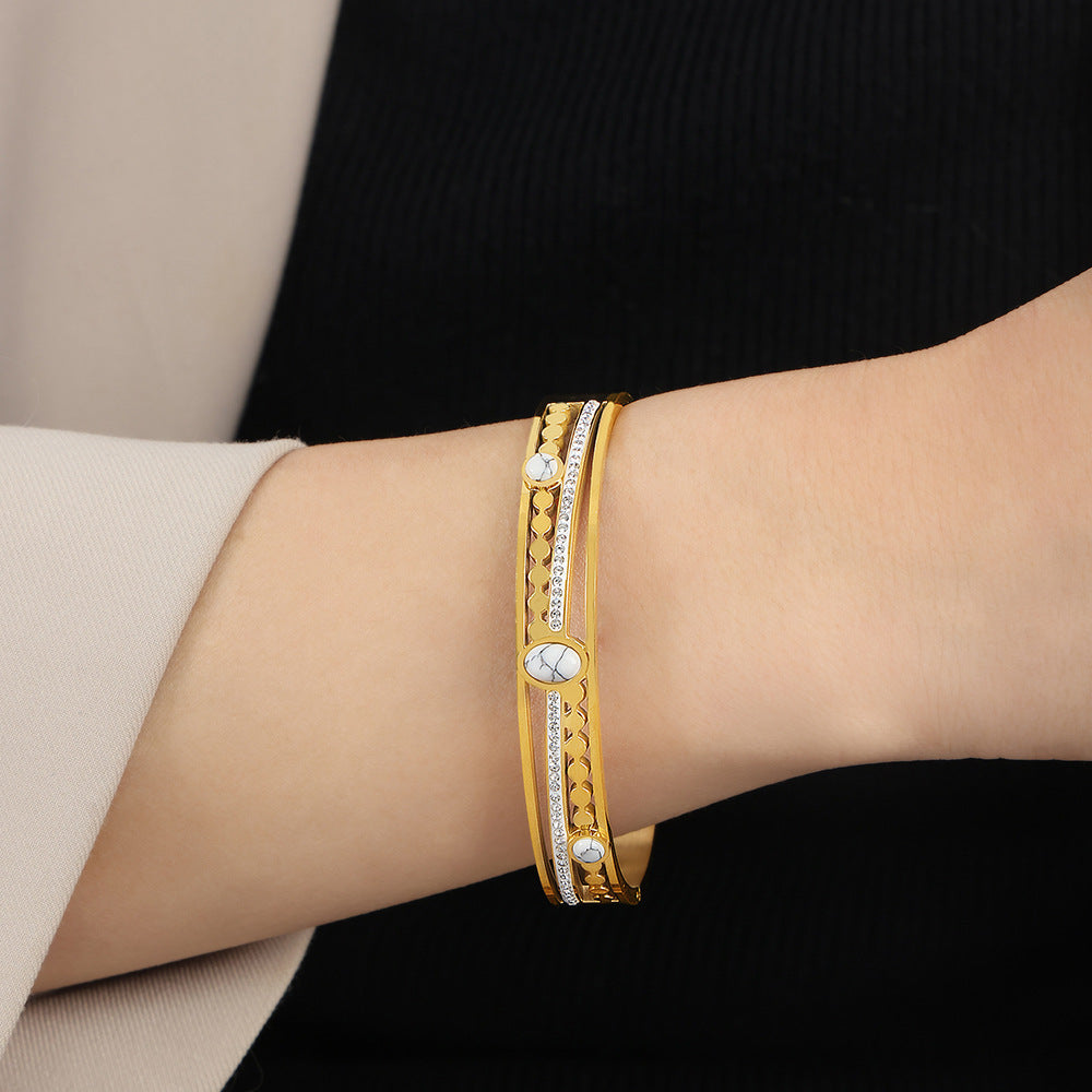 Retro Palace Style Inlay Turquoise Stainless Steel Bracelet