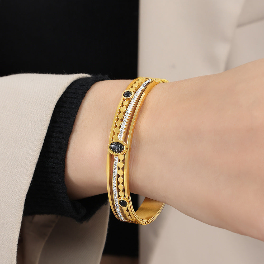 Retro Palace Style Inlay Turquoise Stainless Steel Bracelet