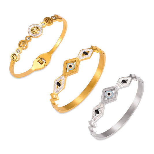 Evil Eye Tree of Life Pattern Stainless Steel Bracelet
