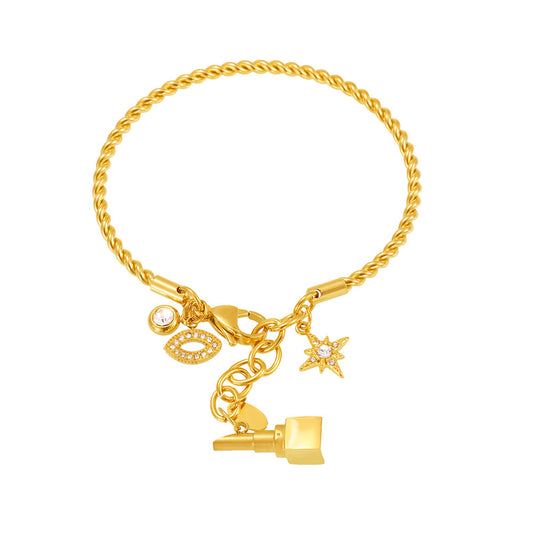 Stainless Steel Lipstick Charm Braided Twist Texture Bracelet
