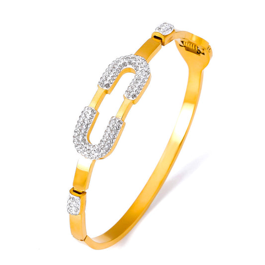 Stainless Steel U-Shaped Czech Diamond Bangle Bracelet