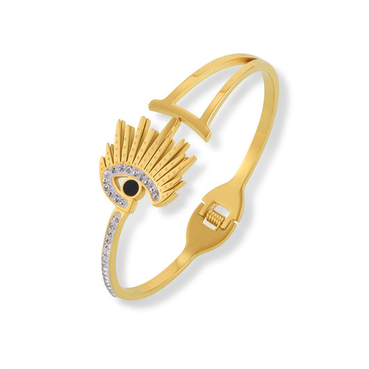 Stainless Steel Unique Eye Shape Inlay Rhinestone Cuff Bracelet