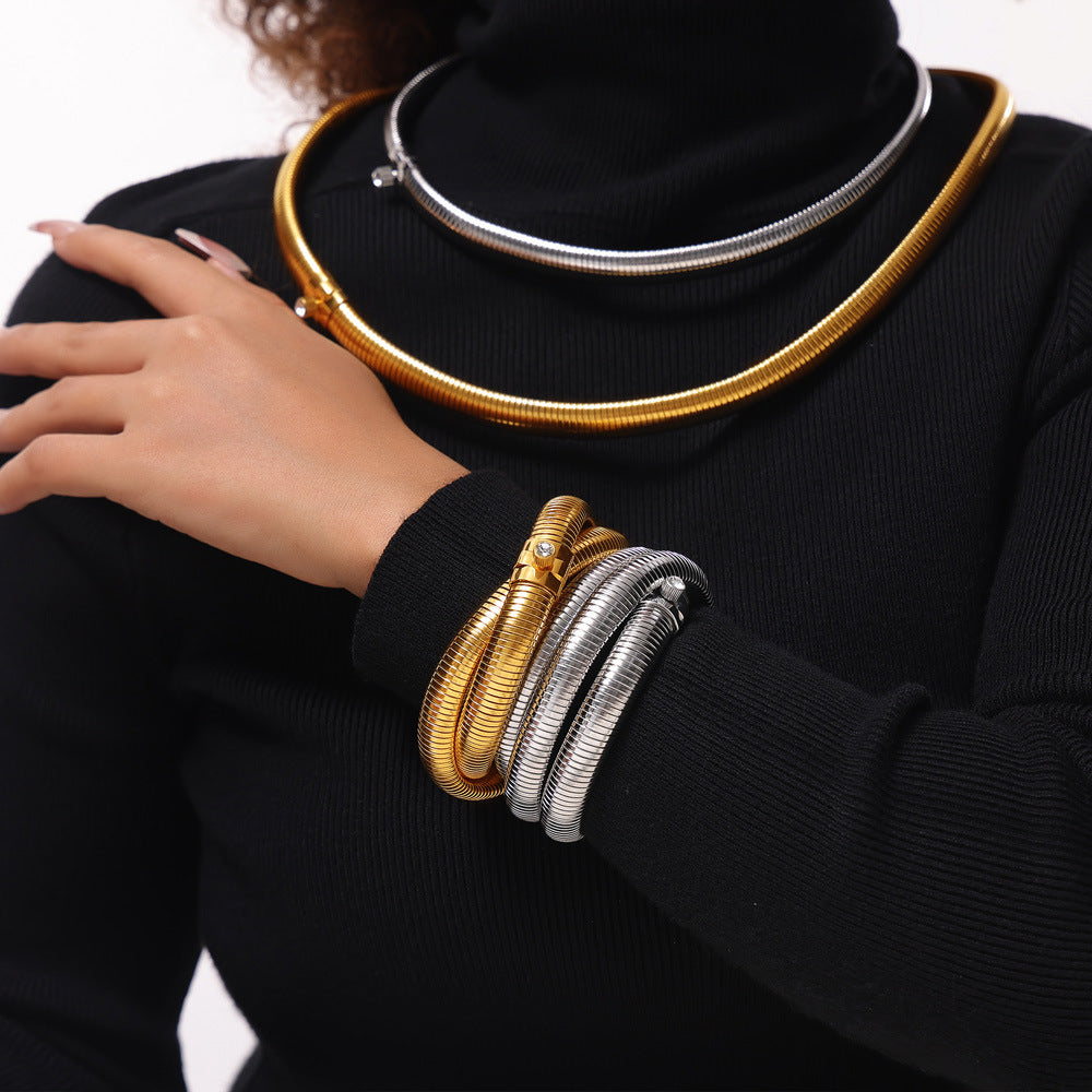 Stainless Steel Cubic Zirconia Double Textured Bracelet