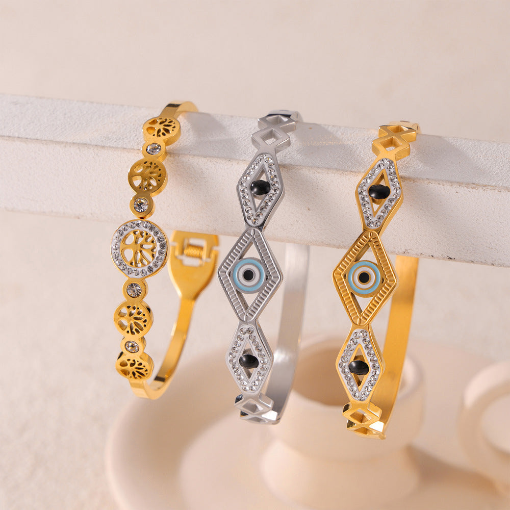Evil Eye Tree of Life Pattern Stainless Steel Bracelet