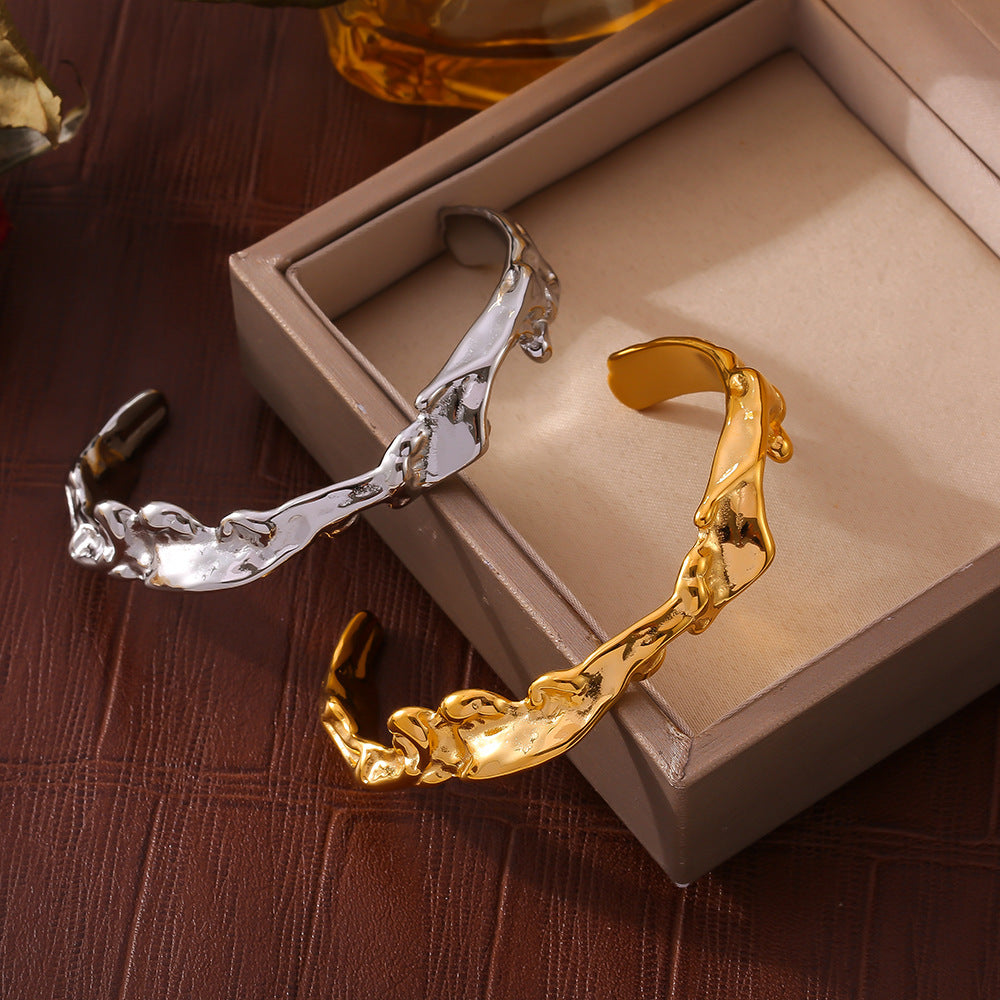 Irregular Hammered Wave Pattern Cuff Bracelet