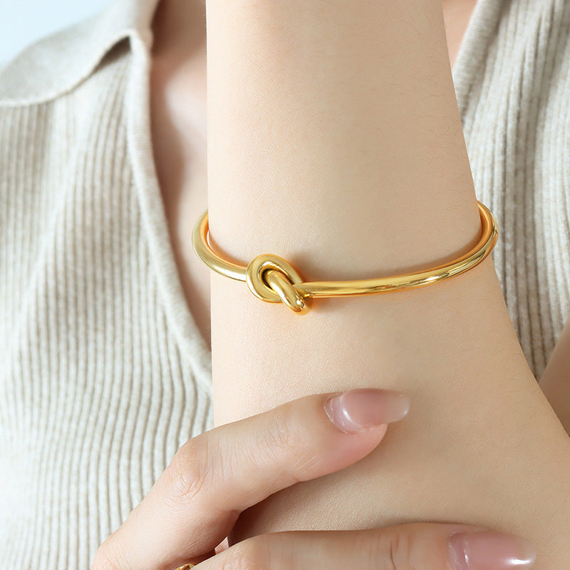 Stainless Steel 18K Gold PVD Knotted Cuff Bracelet