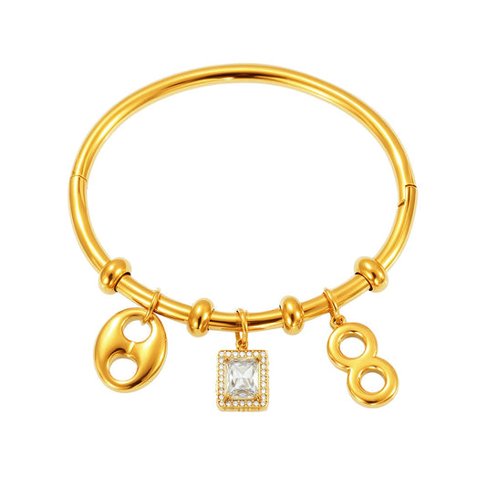 Stainless Steel Square Cubic Zirconia Number Pendant Bracelet