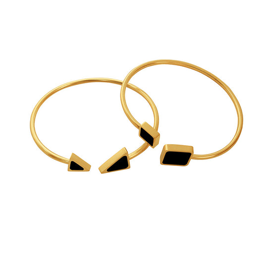 Stainless Steel Triangle Cube Inlay Mother of Pearl Cuff Bracelet