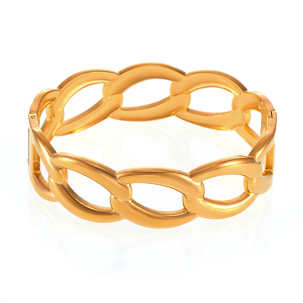 Stainless Steel 18K Gold PVD Interlocking Bangle Bracelet