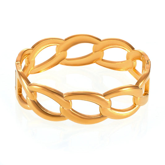 Stainless Steel 18K Gold PVD Interlocking Bangle Bracelet