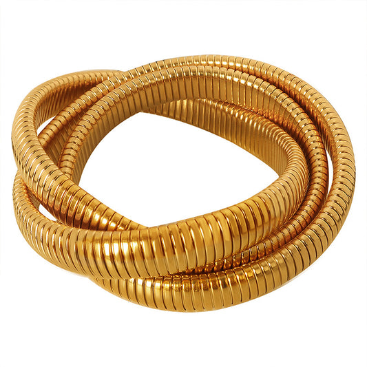 18K Gold PVD Triple Wrap Stainless Steel Bracelet