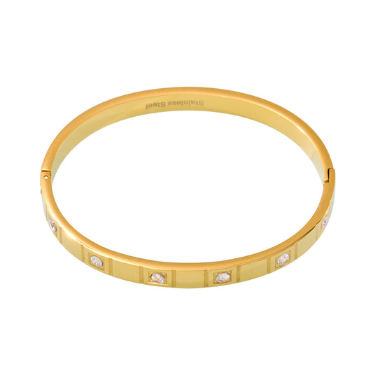 Stainless Steel Square Cubic Zirconia Vertical Line Texture Bracelet