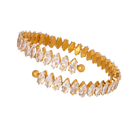 Stainless Steel Oval Cubic Zirconia Cuff Bracelet
