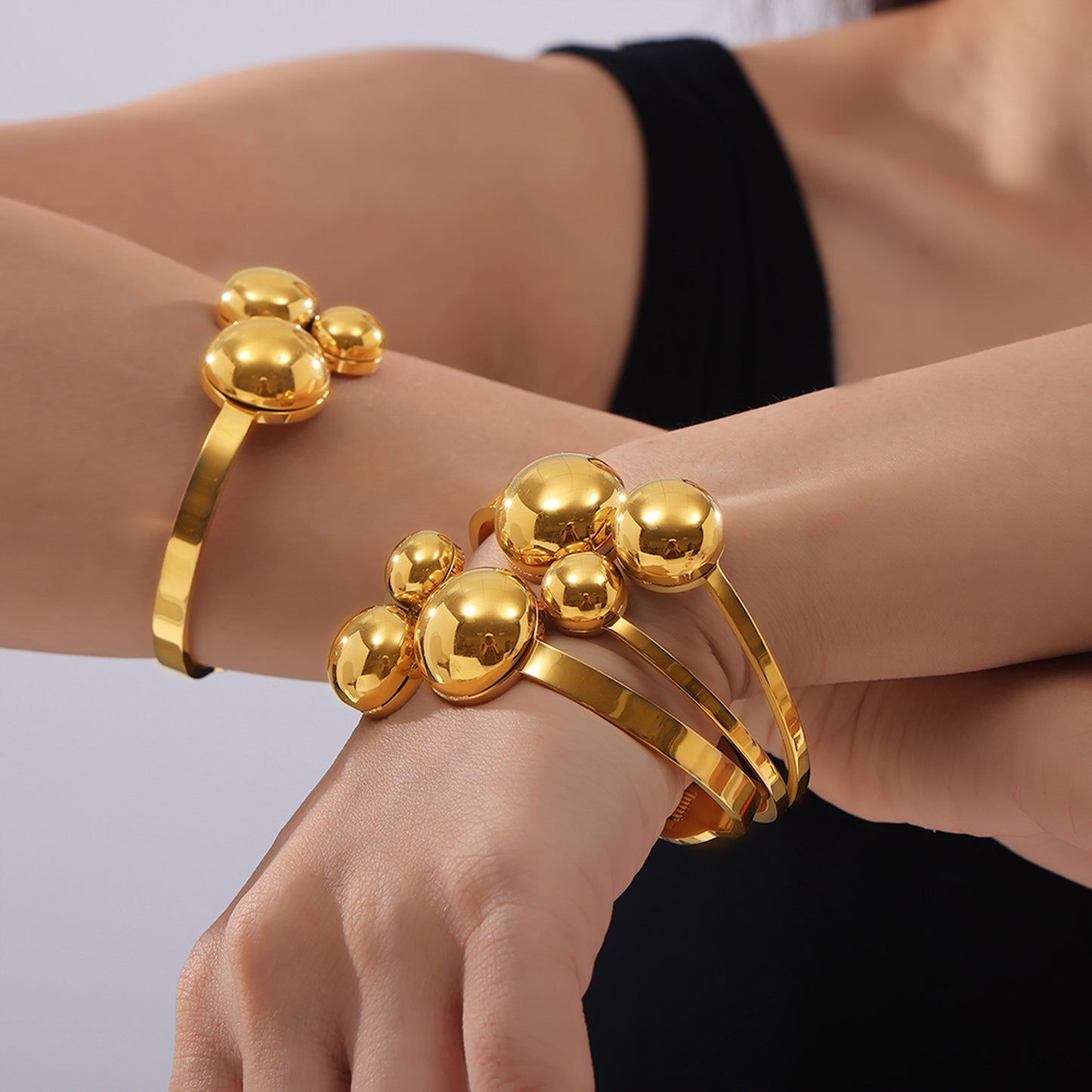 Stainless Steel Three Ball Design Cuff Bracelet