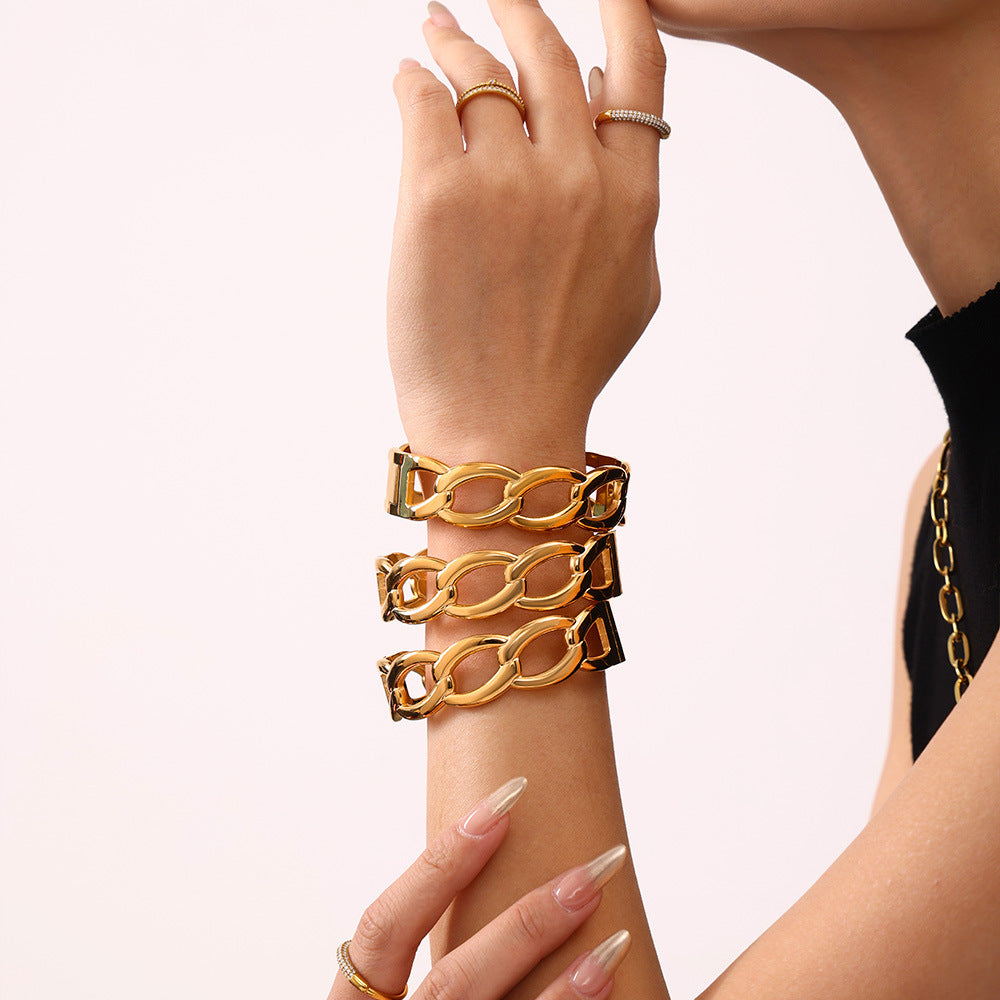 Stainless Steel 18K Gold PVD Interlocking Bangle Bracelet