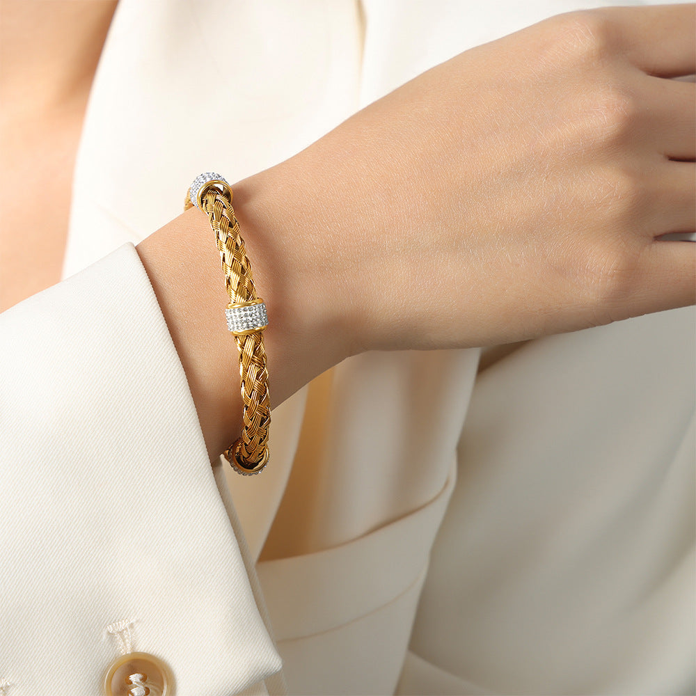 Stainless Steel Braided Hollow Cuff Bracelet