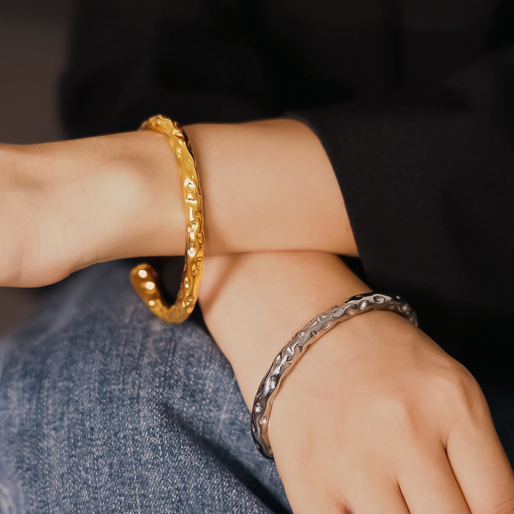 Stainless Steel Irregular Hammer Pattern Cuff Bracelet