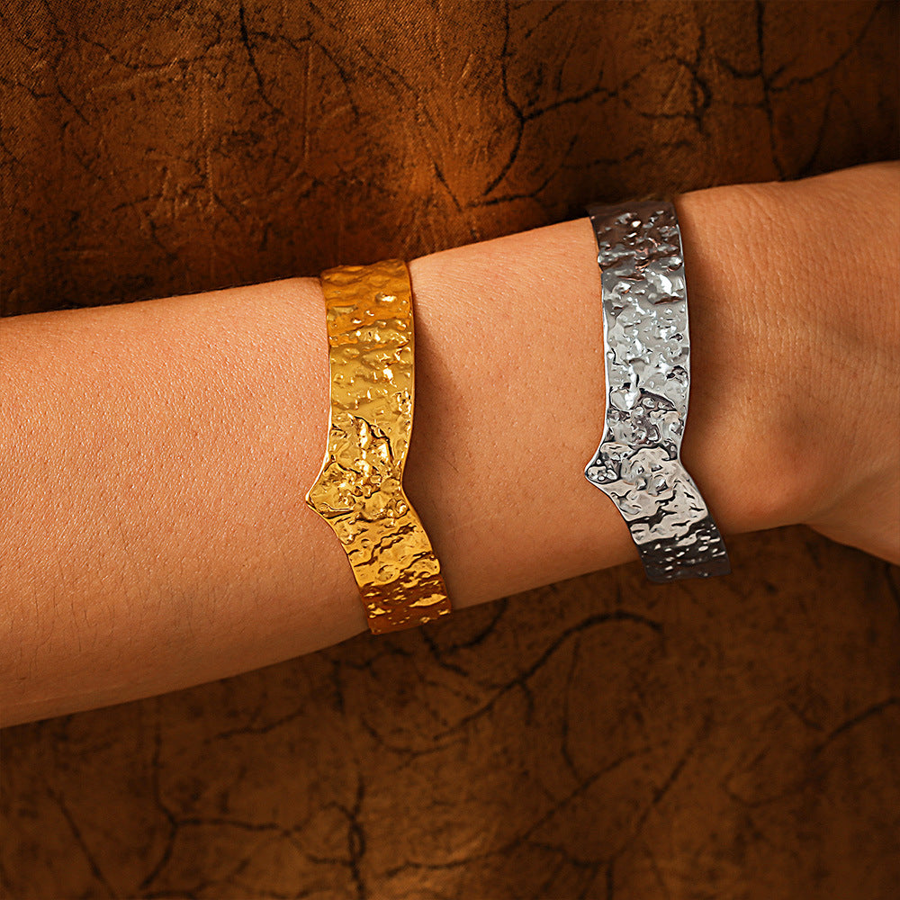 Stainless Steel Hammered Heart Shaped Cuff Bracelet