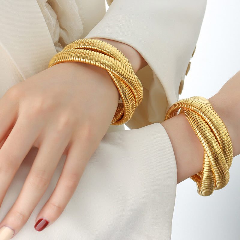 18K Gold PVD Triple Wrap Stainless Steel Bracelet