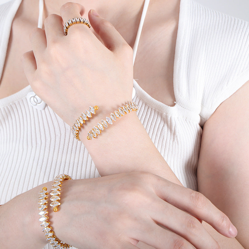 Stainless Steel Oval Cubic Zirconia Cuff Bracelet