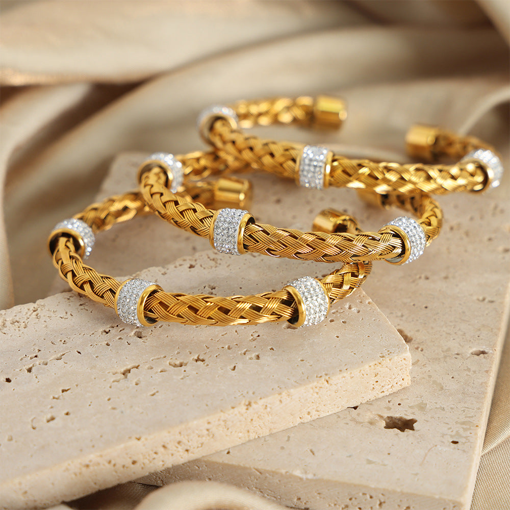 Stainless Steel Braided Hollow Cuff Bracelet