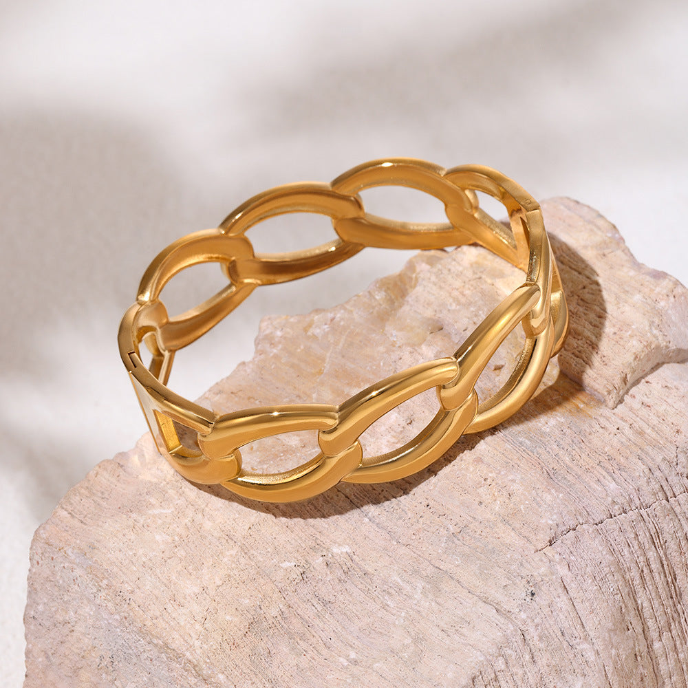 Stainless Steel 18K Gold PVD Interlocking Bangle Bracelet