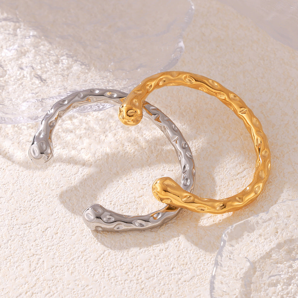 Stainless Steel Irregular Hammer Pattern Cuff Bracelet