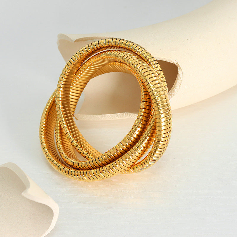 18K Gold PVD Triple Wrap Stainless Steel Bracelet