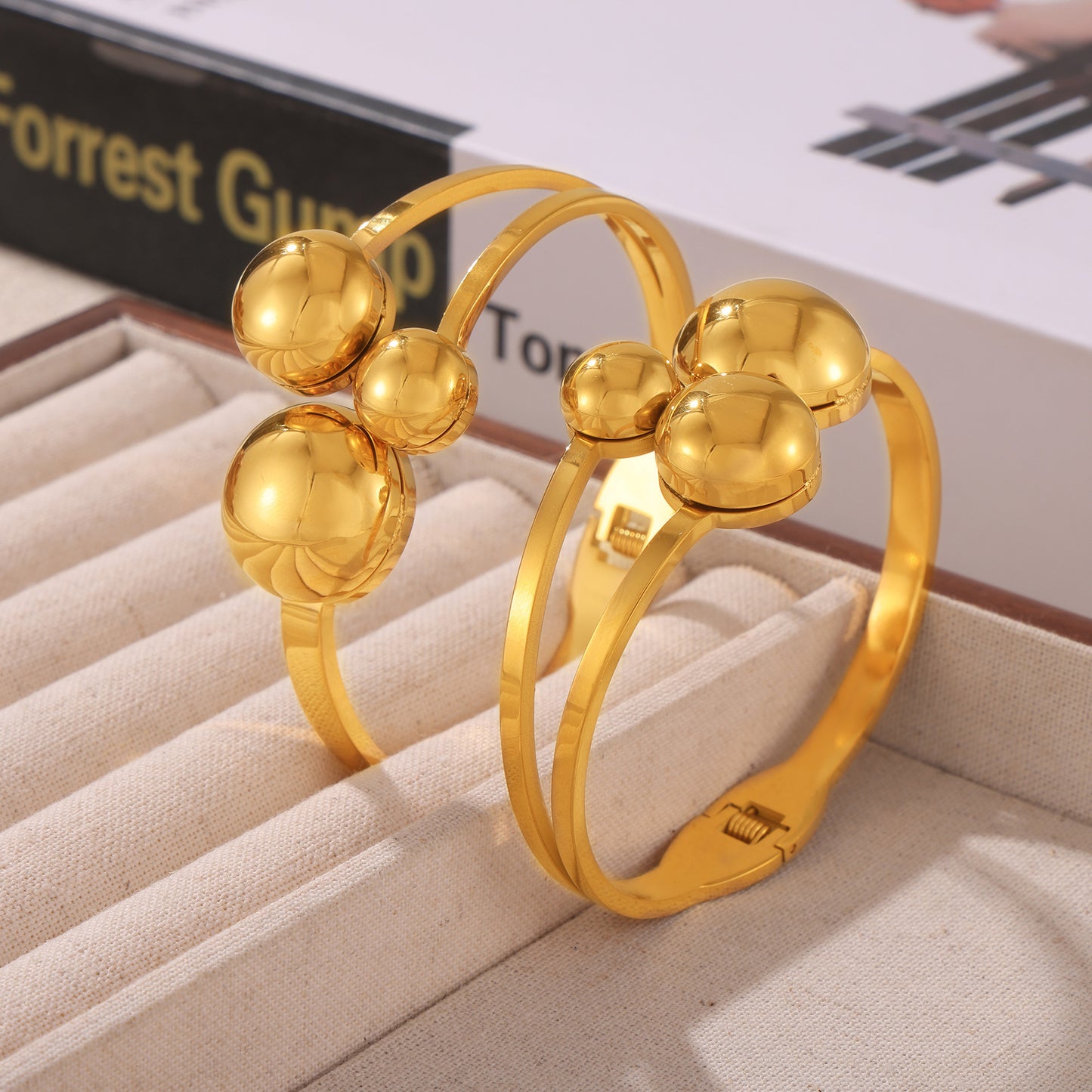 Stainless Steel Three Ball Design Cuff Bracelet