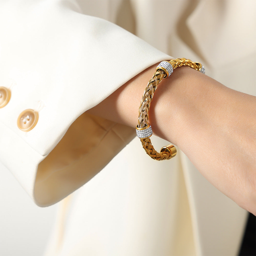 Stainless Steel Braided Hollow Cuff Bracelet