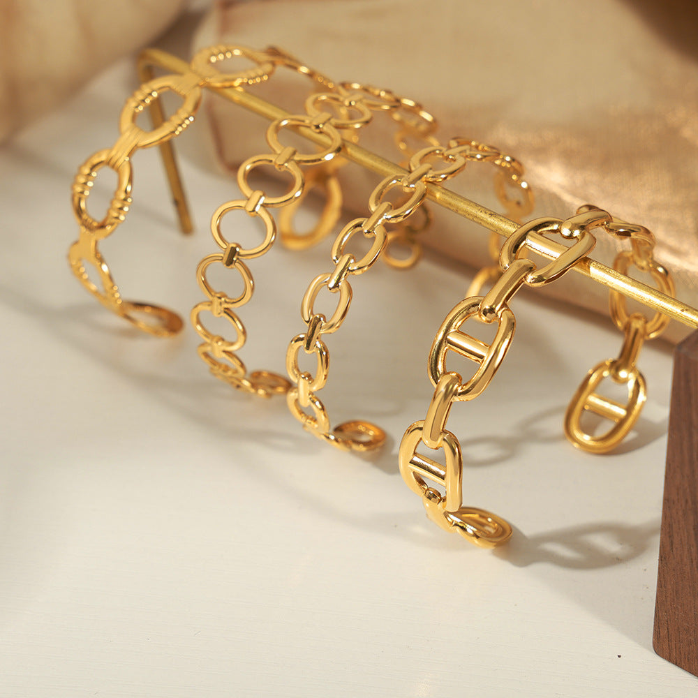 Irregular Geometric Hollow Stainless Steel Cuff Bracelet