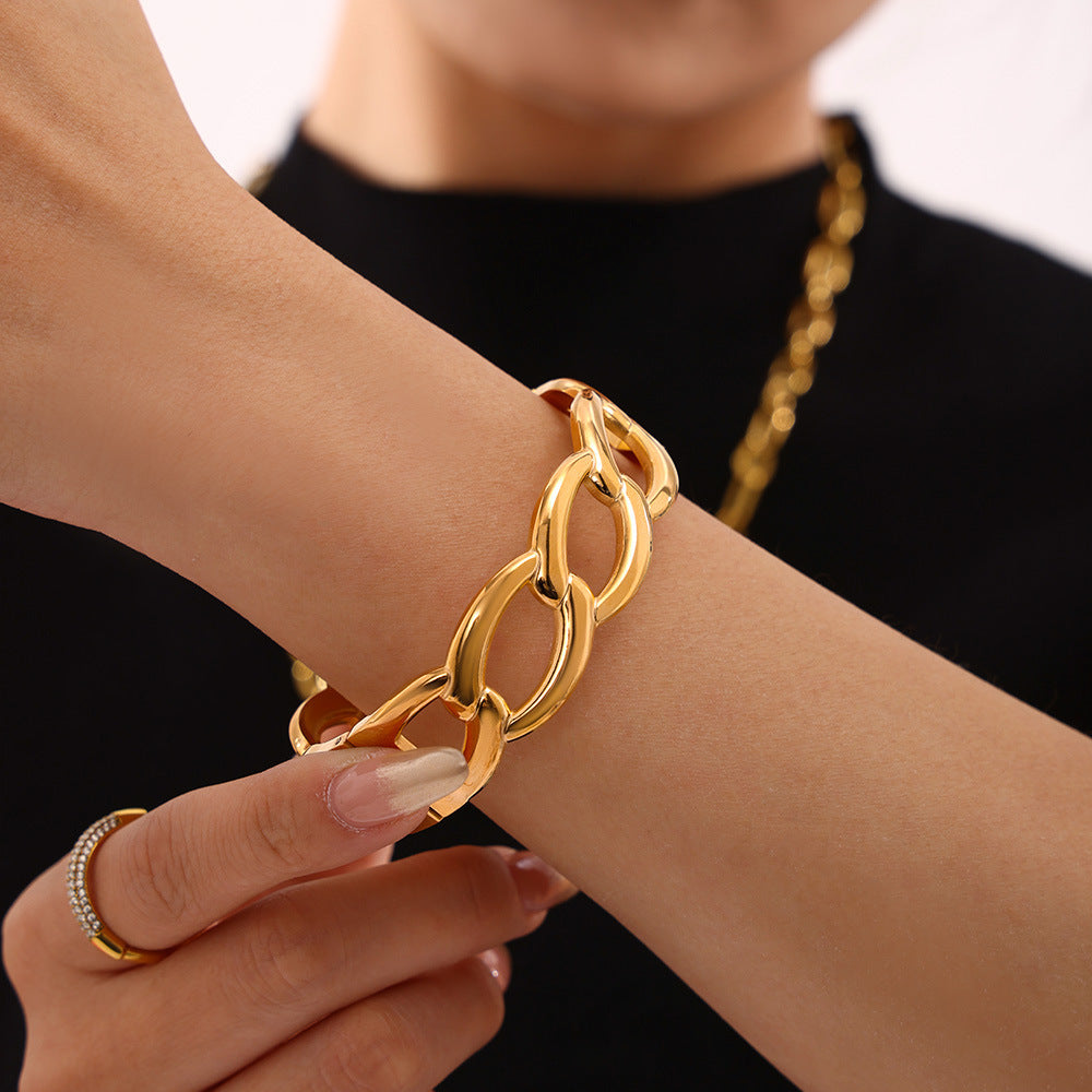 Stainless Steel 18K Gold PVD Interlocking Bangle Bracelet