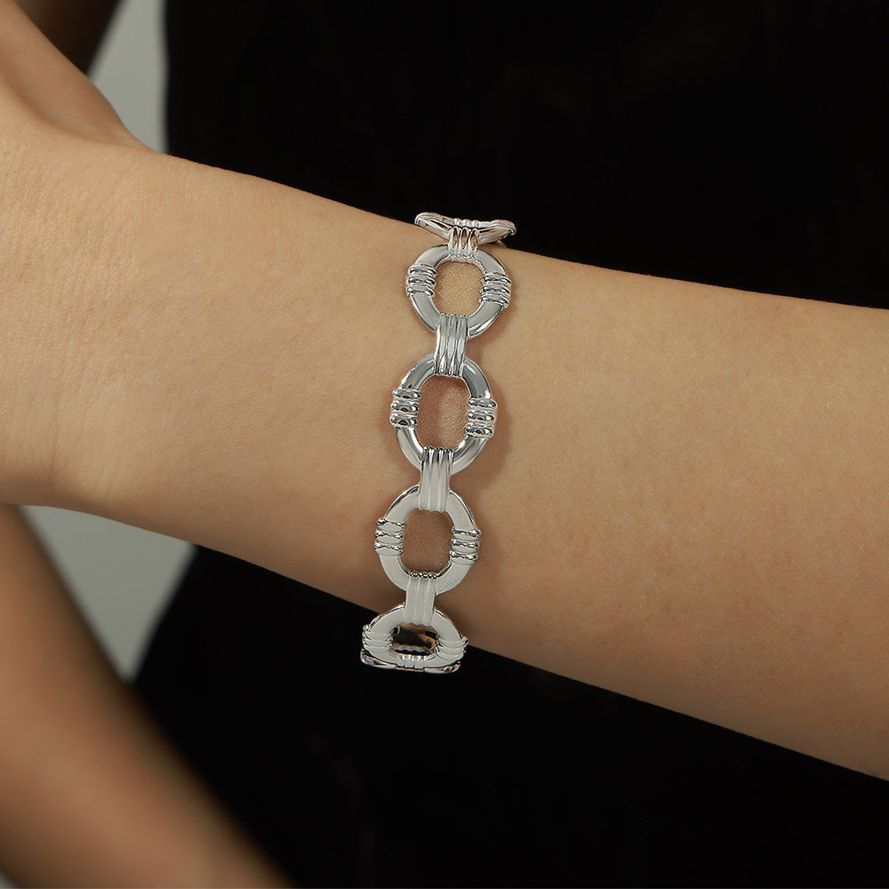 Irregular Geometric Hollow Stainless Steel Cuff Bracelet