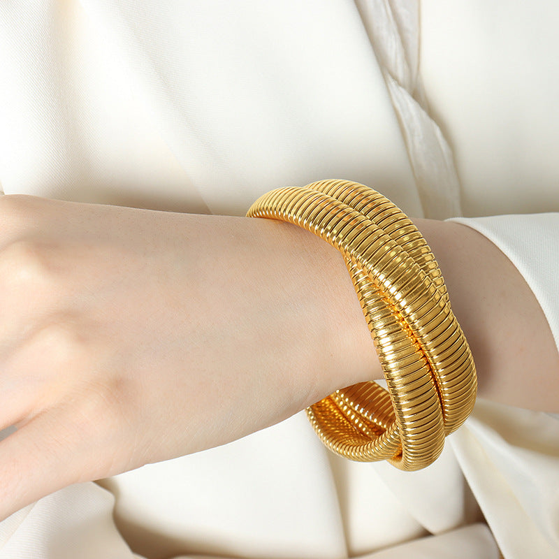 18K Gold PVD Triple Wrap Stainless Steel Bracelet