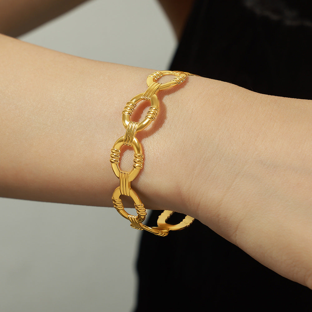 Irregular Geometric Hollow Stainless Steel Cuff Bracelet