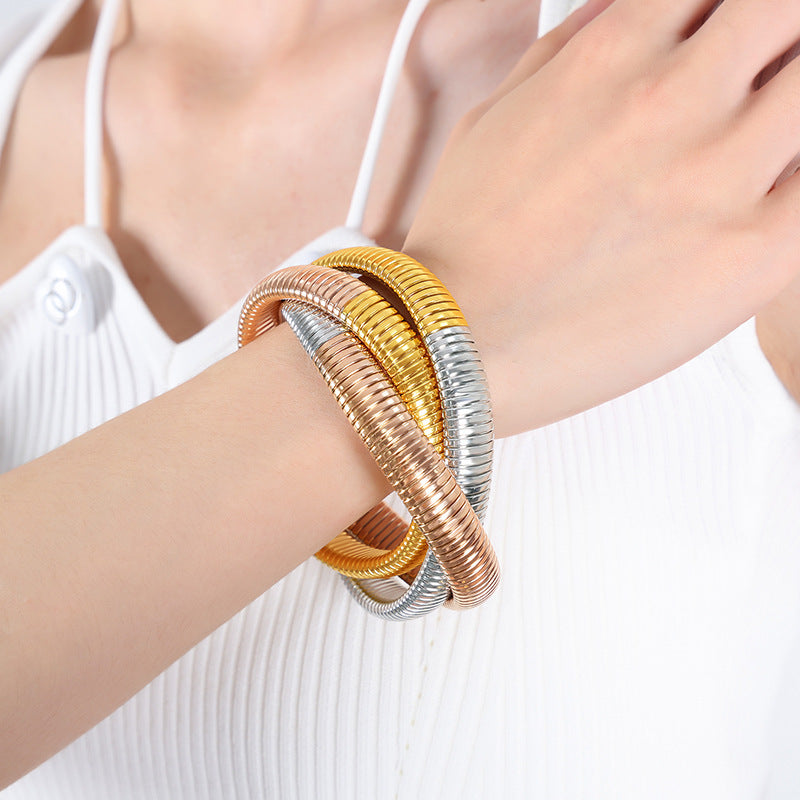 18K Gold PVD Triple Wrap Stainless Steel Bracelet