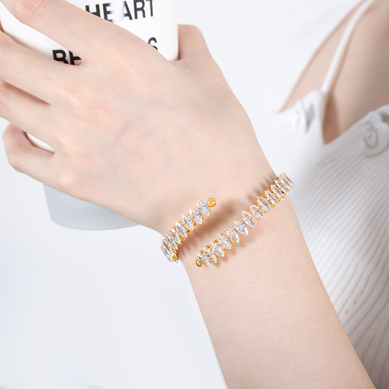 Stainless Steel Oval Cubic Zirconia Cuff Bracelet